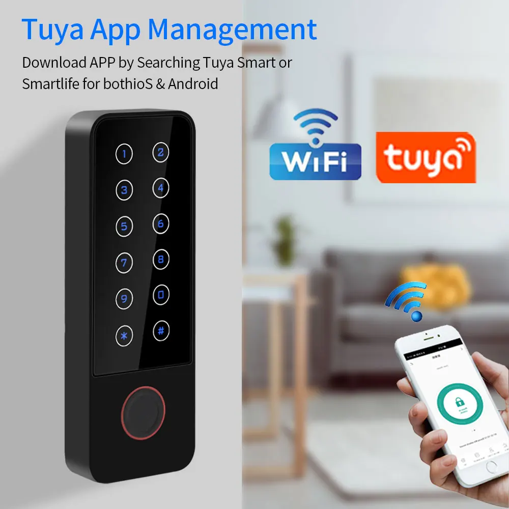Автономная металлическая клавиатура управления доступом Wi-Fi Tuya со сканером