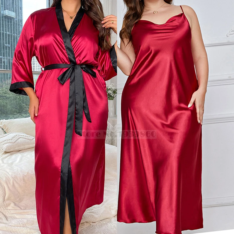 

Женский атласный длинный халат-кимоно, бордовый Свадебный халат с полурукавами, свободный халат, домашняя одежда, размеры 3XL, 4XL, 5XL, весна-лето