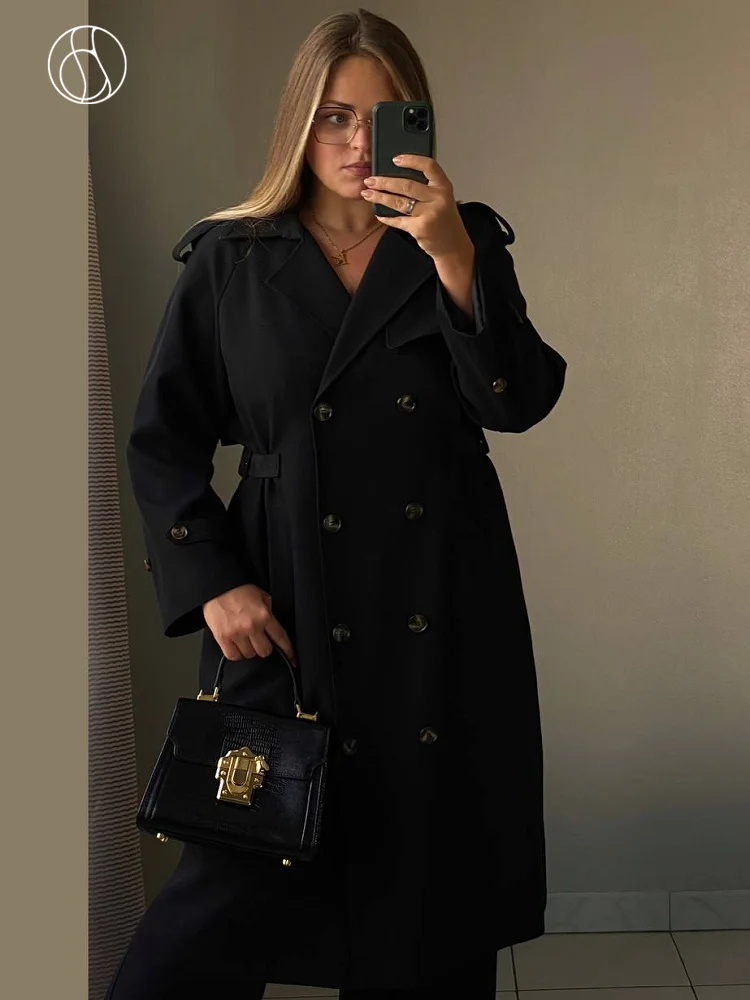 Тренч DUSHU с отложным воротником и длинным рукавом однотонные женские пальто для