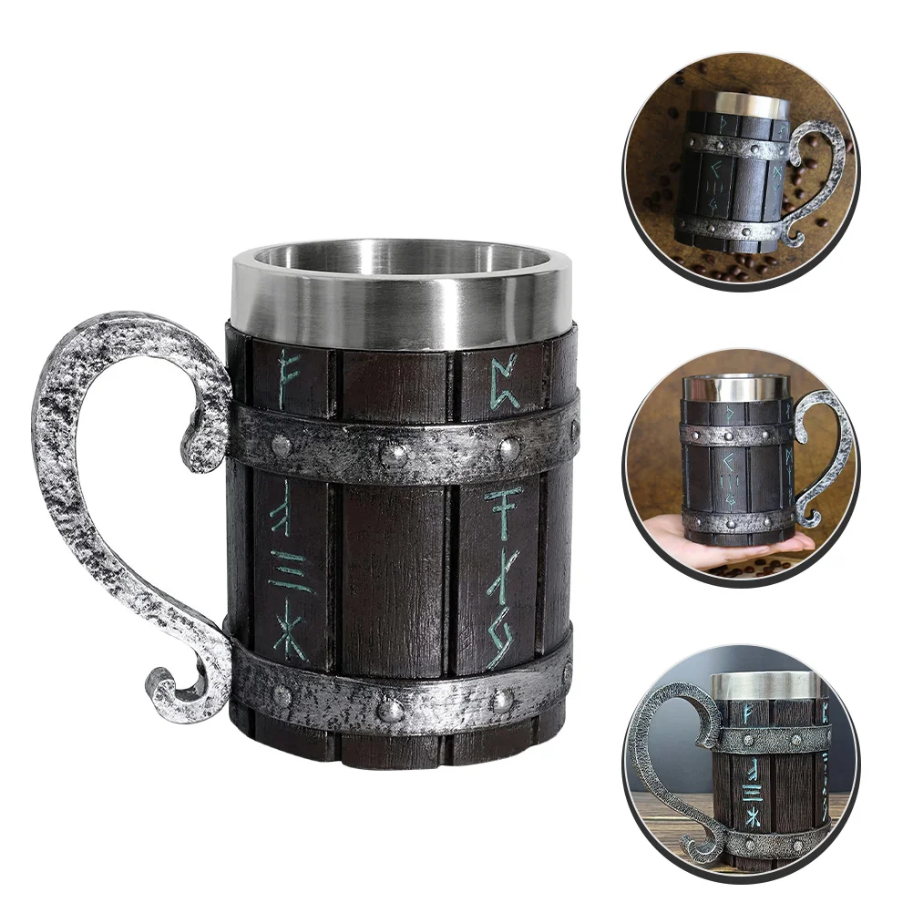 

Wood Beer Mug Stainless Steel Beer Cup Vintage Beer Mug Household Coffee Mug