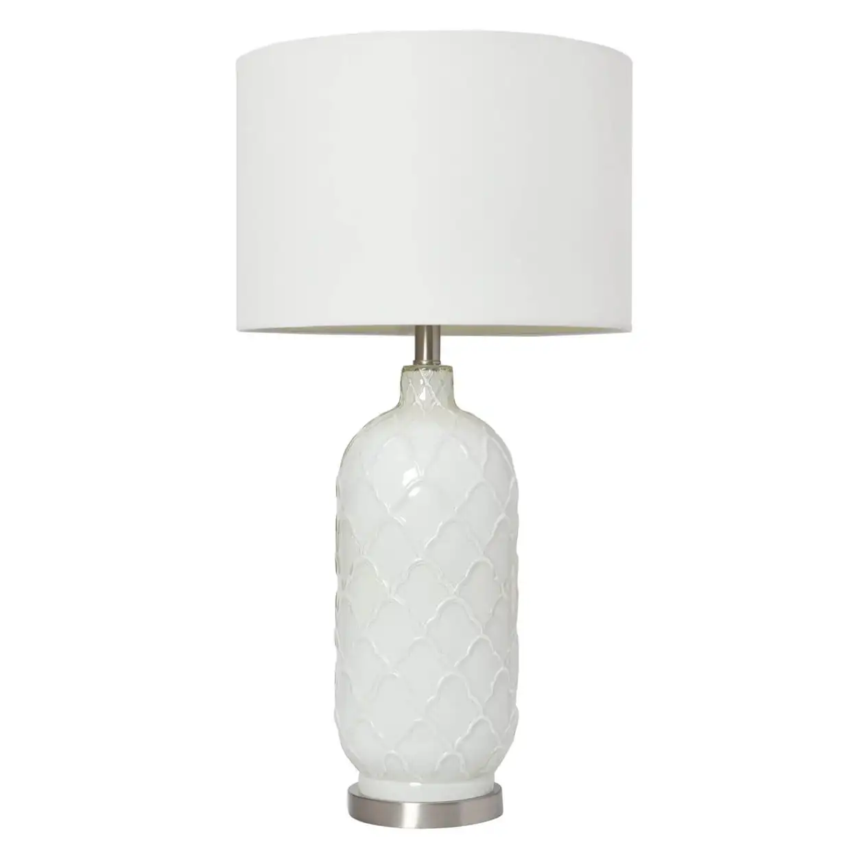 

White and Brushed Nickel Glass Table Lamp