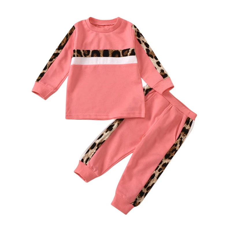 

Spring Baby Girls Jogger Outfits Long Sleeve Leopard Sweatshirt Set Pullover Sweatpants Kids Tracksuit Clothes 1-6T For Kids
