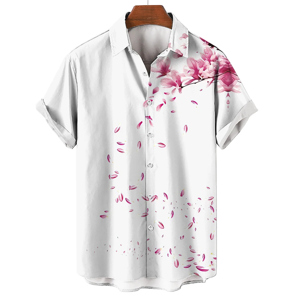 

Summer Men's Aloha Shirt Tee Top Sakura T-Shirt 2023 Harajuku Clothing Hawaiian Shirt Male Shirt V Neck Holiday Casual Pullover