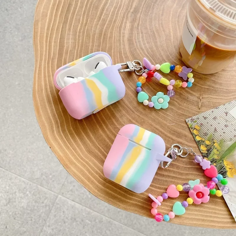 

Cute Cartoon Rainbow Protective Silicone Case Cover For Airpods 1 2 3 Pro Earphone Cover For AirPods Accessories Flower Bracelet
