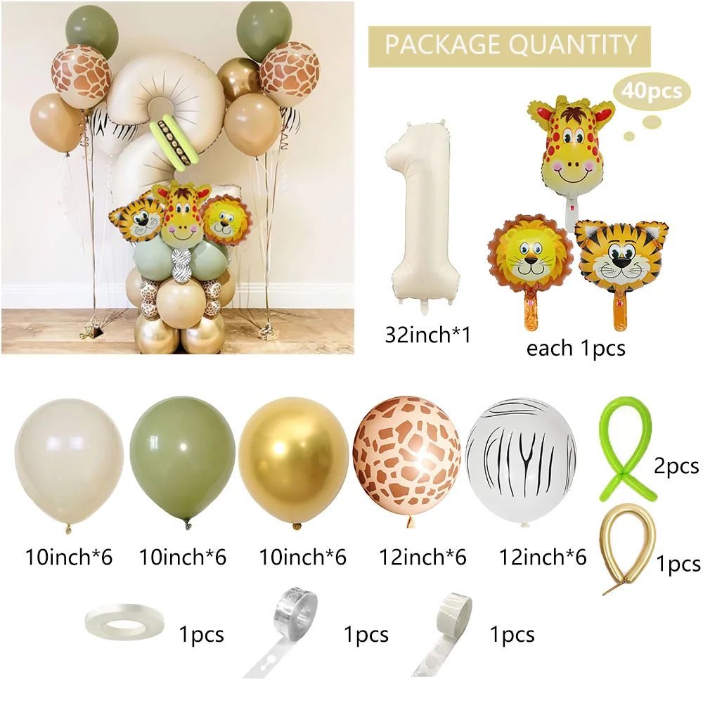 Воздушные шары в виде цифр 32 дюйма мини-шары из фольги с животными джунглях