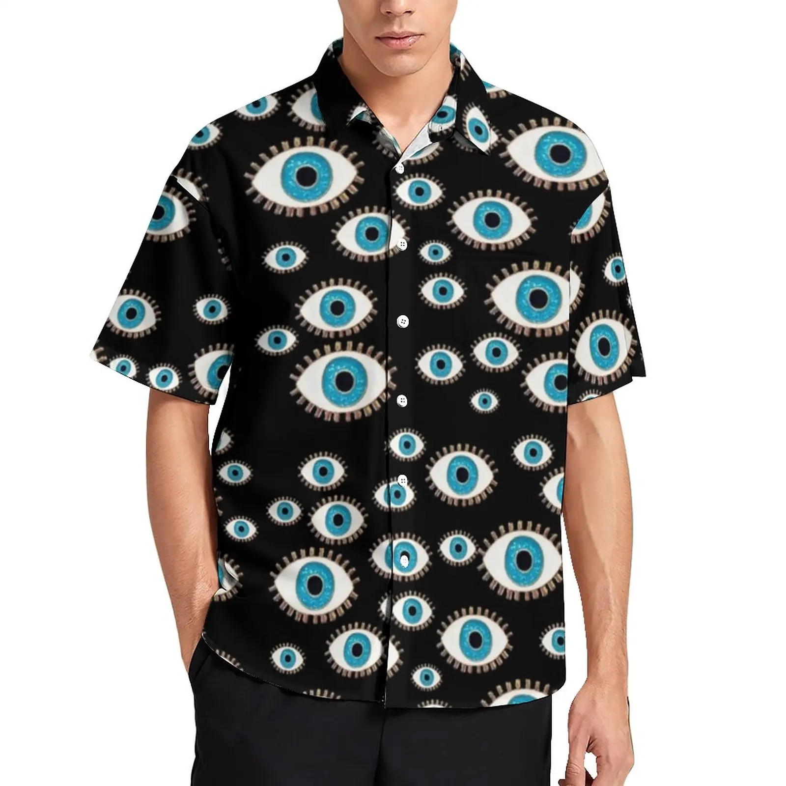 Evil Eye Print Hawaiian Shirt Greek Mati Mataki Casual Shirts Men Cool Blouses Summer Short-Sleeved