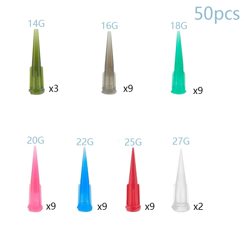 

20-50 шт. 14-30G TT Ассорти Пластиковая коническая коническая игла с плавным потоком Пластиковая коническая игла для прецизионной дозирующей машины
