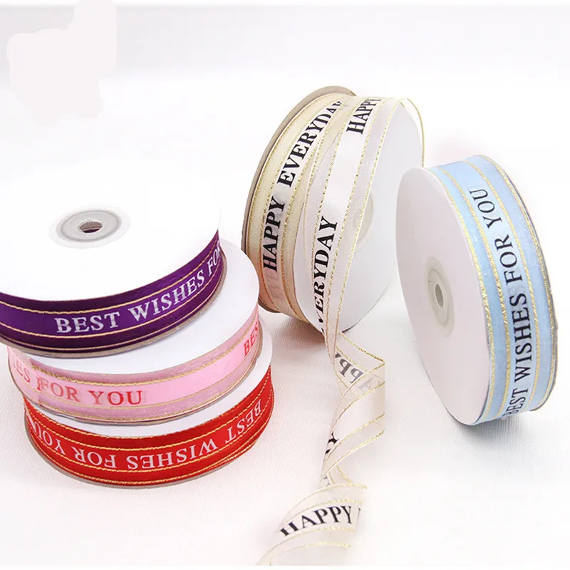 

50Yards Satin Ribbon Printed Happy Birthday Ribbon for Diy Bowknot Birthday Gift Ribbon Ribbons for Crafts Wedding Decoration