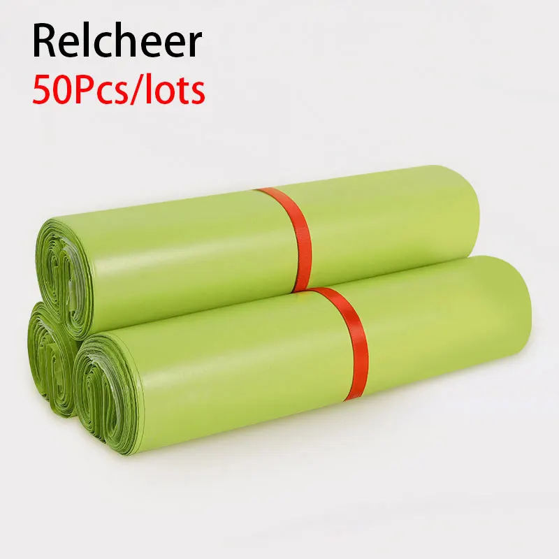 

Relcheer 50Pcs/lots Clothing Mailer Mailing Bag Light Green Poly Ecommerce Packaging Postal Pouch Plastic Logistics Courier Bags