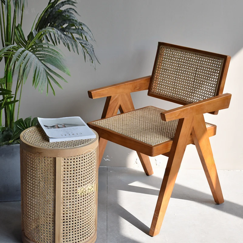 

Деревянный обеденный стул из лозы, плетеный стол из цельной древесины из ротанга, стул, простой и повседневный, спинка для одного человека