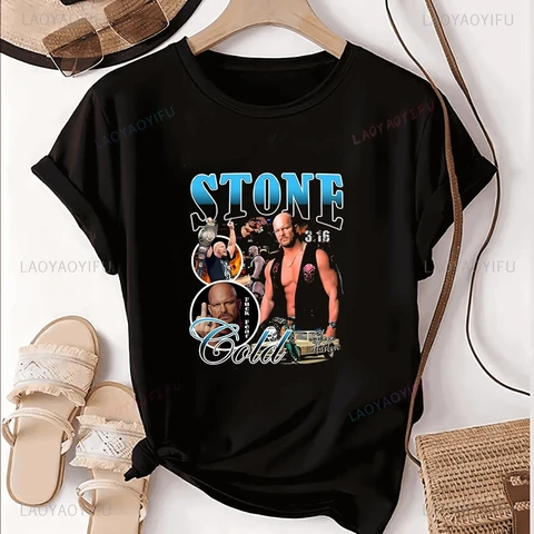 Винтажная футболка с принтом Stone Cold Steve Austin Wrestler, топ Trend, рубашка унисекс с короткими рукавами в стиле Харадзюку, большая футболка с узором