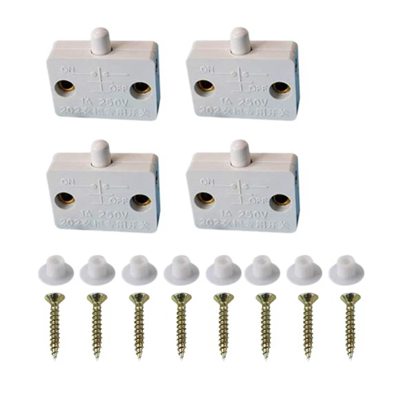 

4 Pcs Cabinet Door Switch Cabinet Lamp Switch Drawers Open on Close Door Applicable to 12V 24V 110V White