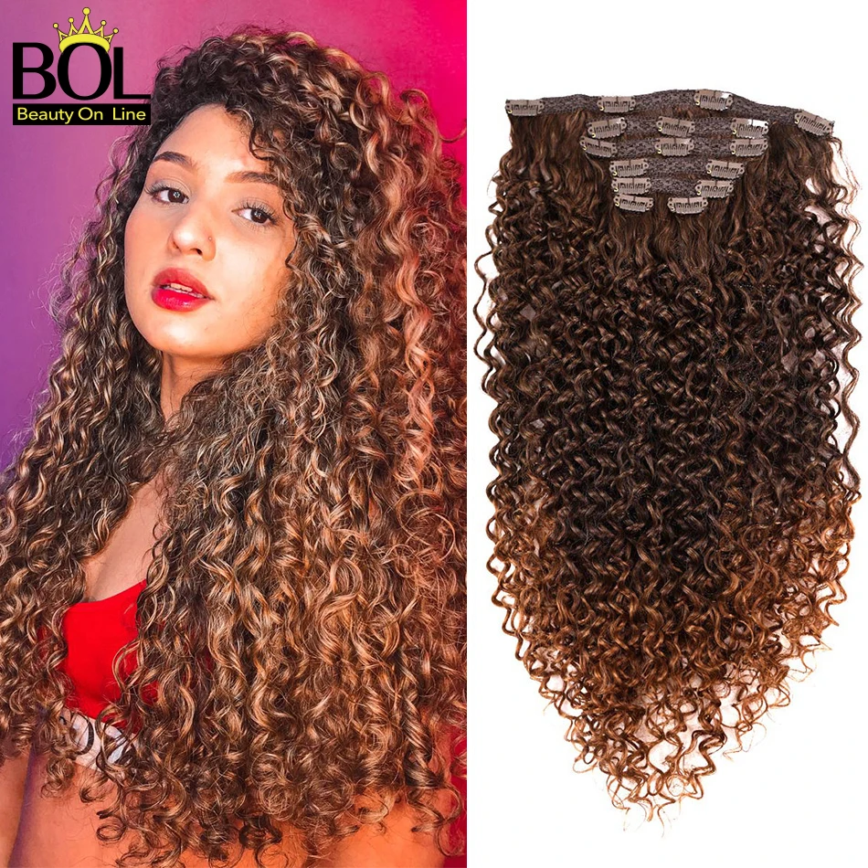 

BOL Clip In Hair Extensions Synthetic Natural Hairpieces 7pcs 16 Clips 26inch 140g Welf Kinky Curly HairPieces For Black Women