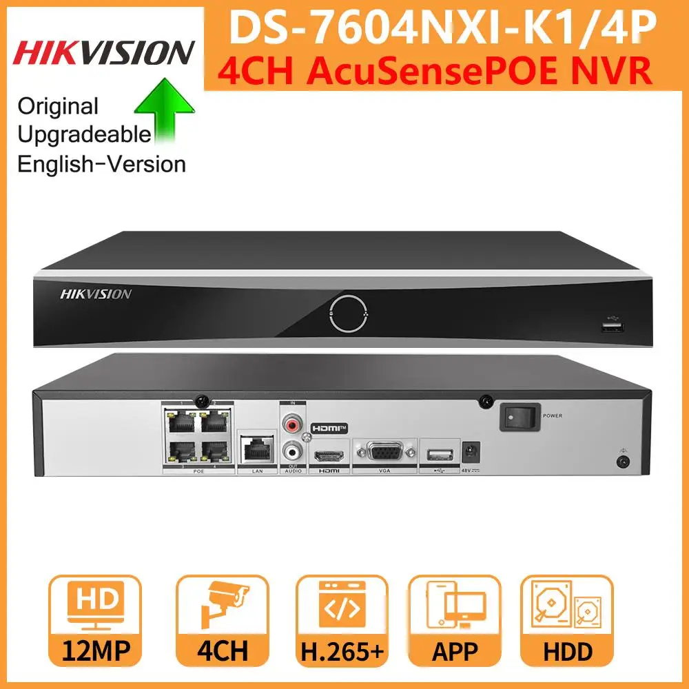 Hikvision AcuSense 4K 4CH POE NVR DS-7604NXI-K1/4P CCTV сетевой видеорегистратор для системы видеонаблюдения, распознавание человеческих автомобилей