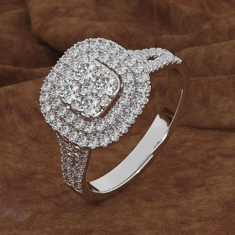 

Ladies Wedding Ring Cubic Zirconia Square Ring Luxury Golden Engagement Jewelry Accessories Fashion Full Diamond Ring