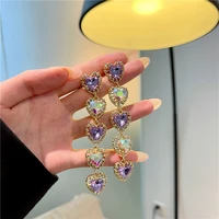 2022 new fashion exaggerated rhinestone heart dangle earring wild long peach heart earrings for women modern party jewelry