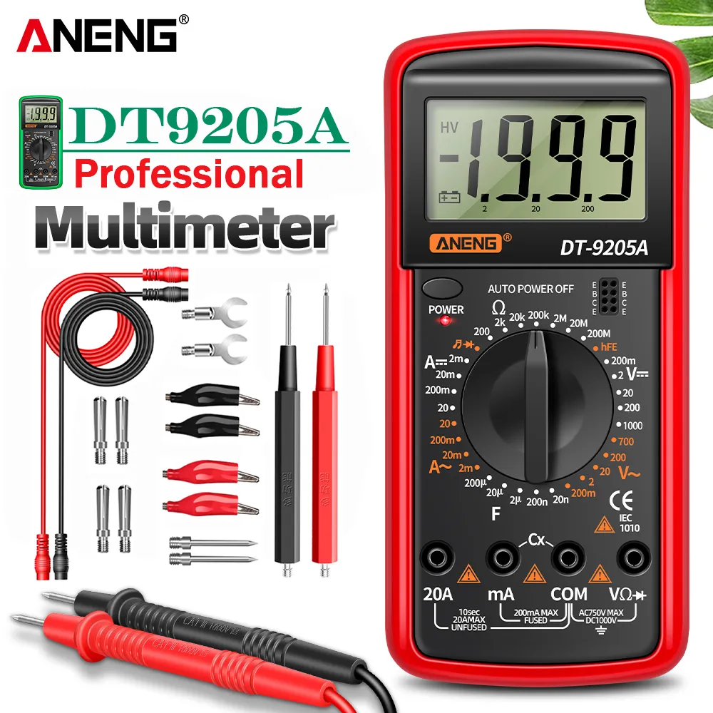 ANENG DT9205A Digital Multimeter AC/DC Transistor Tester Electrical  NCV Test Meter Profesional Analog Auto Range Multimetro