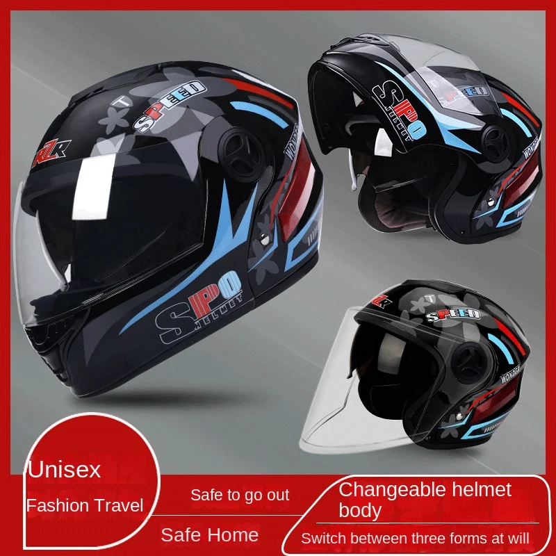 

Electric Motorcycle Dual Lens Multifunctional Uncover Helmet Four Seasons Full Helmet Motorcycle Riding Off Road Racing