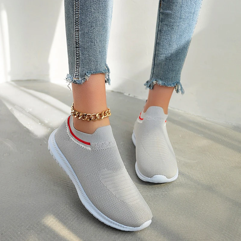 

Women Flat Slip on Black Shoes Woman Lightweight Walking Sock Sneakers Summer Casual Chaussures Femme Tenis Loafers Plus Size 42