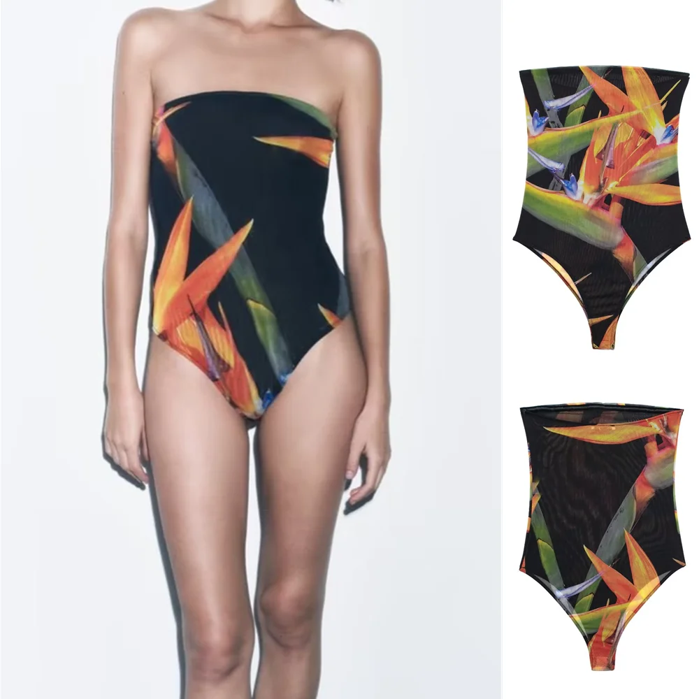 

PB&ZA 2023 Summer New Women's Wear European and American Slim Fit Sexy Printed Sleeveless Bra One Piece Top 5039205