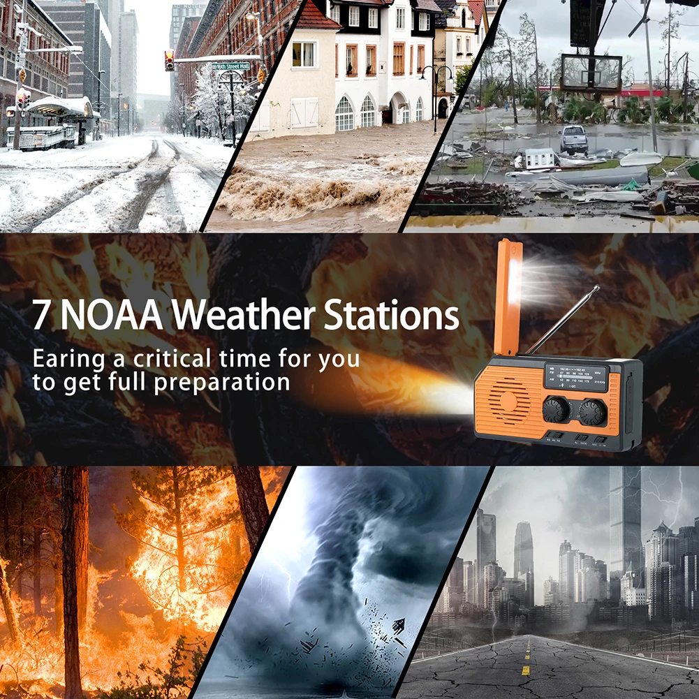 

Радио на солнечной энергии с ручкой AM/FM/WB NOAA, светодиодный фонарик для погоды, кемпинга, пешего туризма, Портативное Многофункциональное рад...