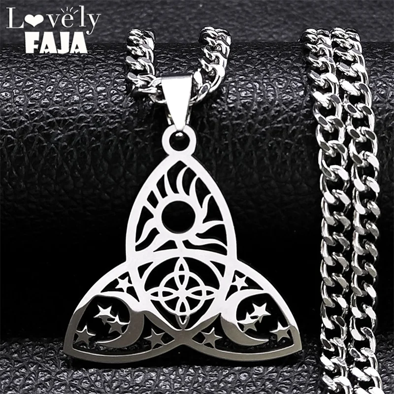 

Stainless Steel Triple Moon Goddess Witchcraft Celtic Knot Necklace for Women Men Witch's Knots Amulet Necklaces Jewelry Gifts