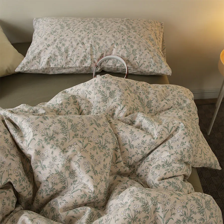 

Rustic pastoral green floral bedding set girl,french cotton twin full queen king home textile flat sheet pillow case duvet cover
