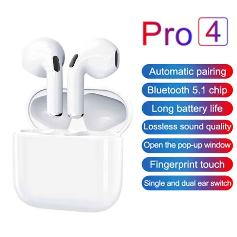 

Pro4 TWS Wireless Earphones Earpoddings Fone Bluetooth Mini In Ear Earbuds With Charging Case Handsfree Headsets Free Shipping