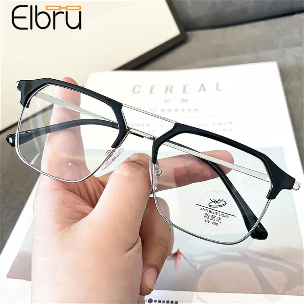 

Elbru Anti Blue Light Myopia Glasses Women&Men Computer Oversize Metal Square Nearsighted Eyeglasses Diopters -1-1.5-2-2.5...-6