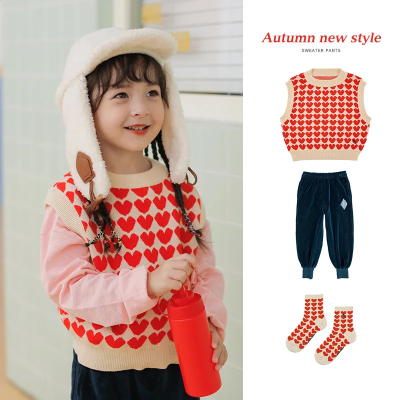 

Детский свитер без рукавов 2022, стиль Ins, осень и зима, пуловер с круглым вырезом и мультяшным принтом для маленьких девочек, жилет, вязаный св...