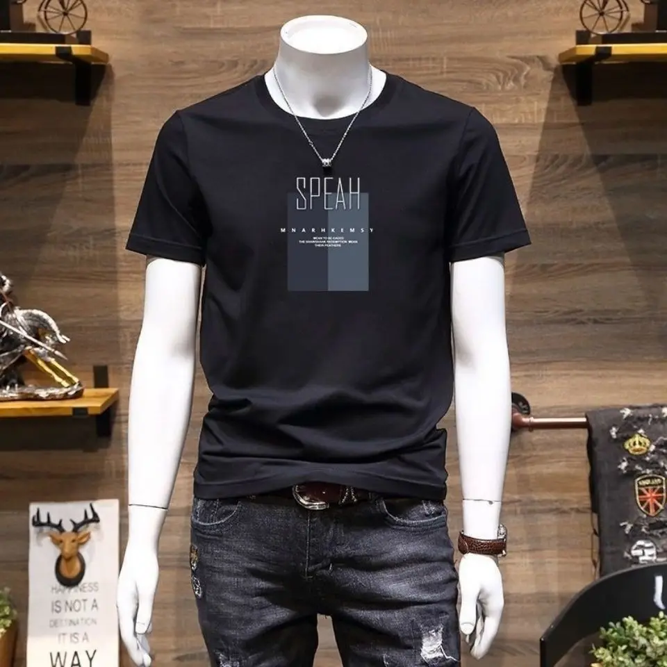 

Men's Short Sleeve 2022 New Trend Slim Print Youth Handsome Versatile T-shirt Men's Top