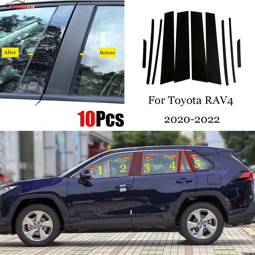 

For Toyota RAV4 RAV 4 2020 2021 2022 Car Door Window Middle Column Trim Protection PC Black Strip Stickers