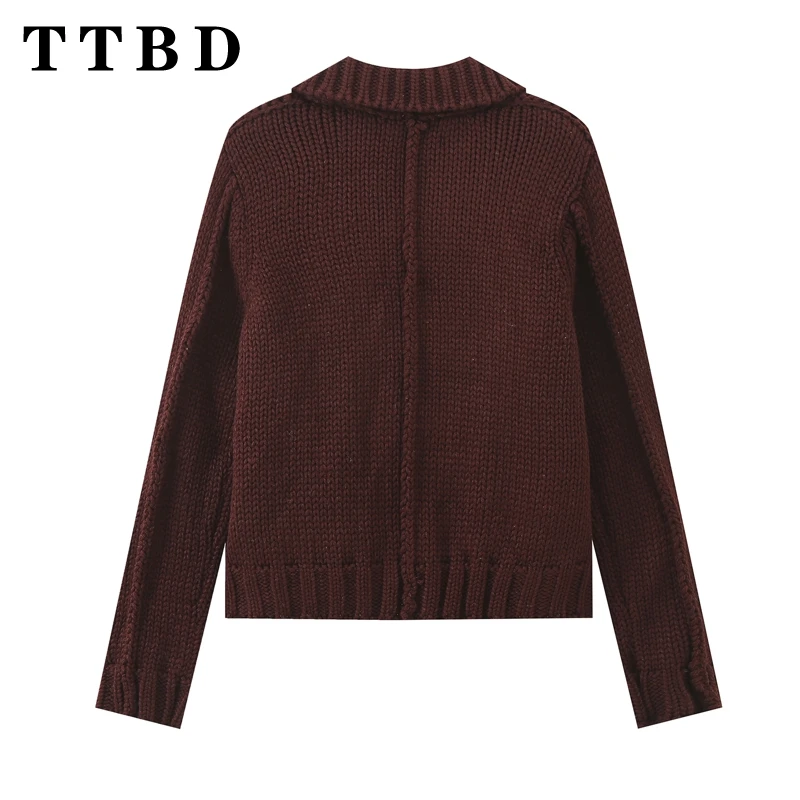 TTBD 2024 осенний женский повседневный вязаный однобортный кардиган винтажный