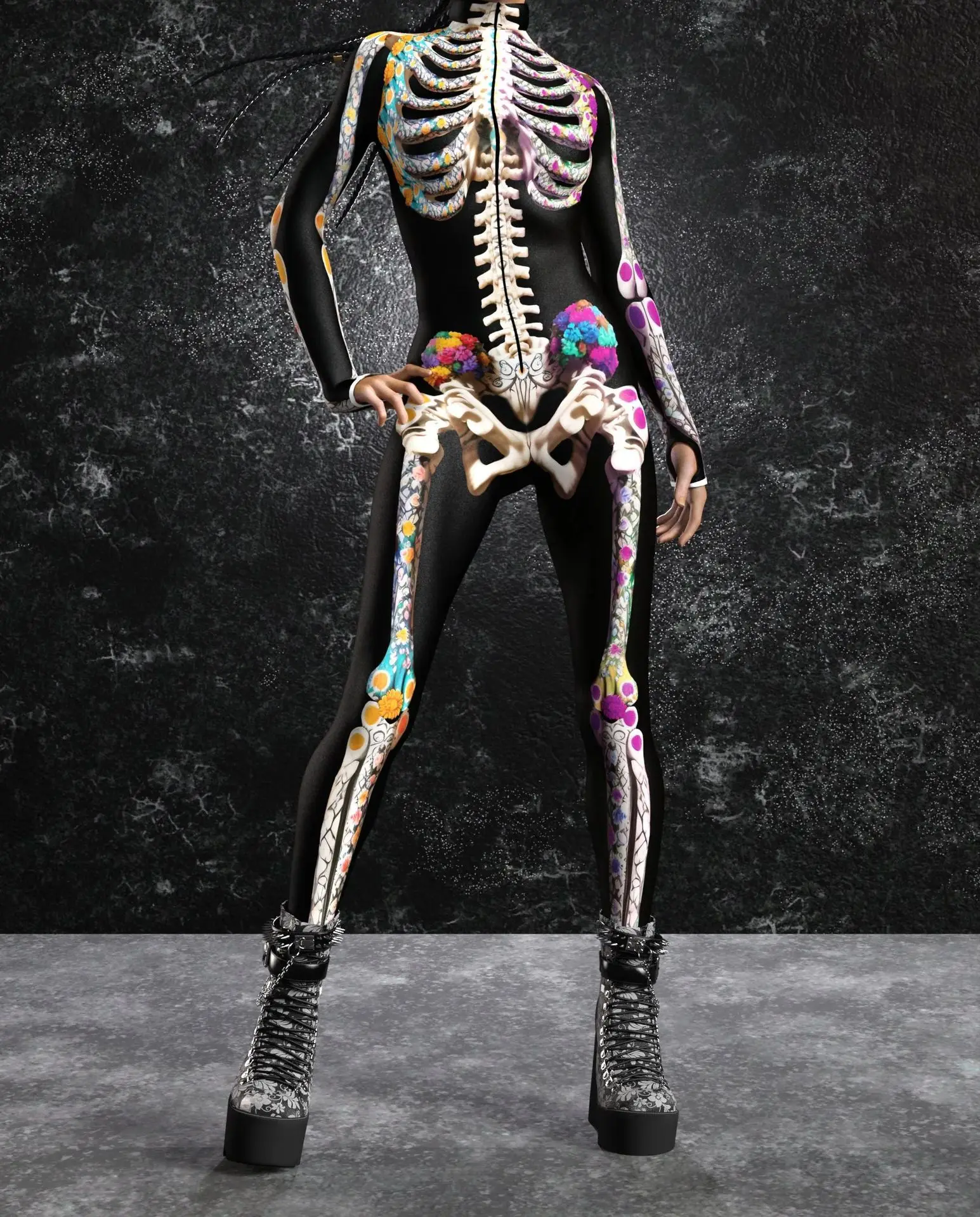 3D Цветочный Скелет Zentai боди комбинезон Забавный костюм для косплея на Хэллоуин