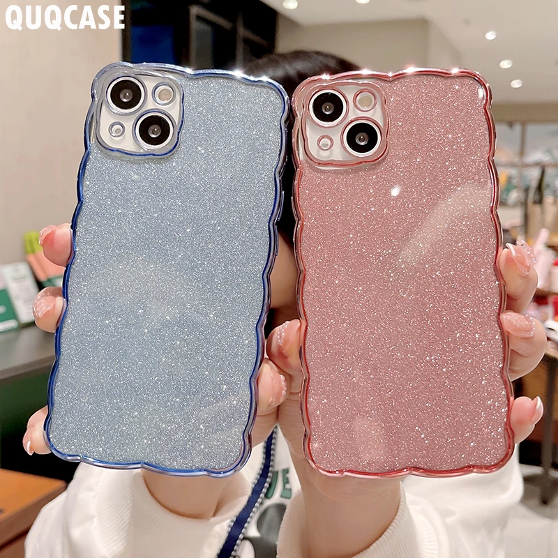 Cute Plating Curly Wave Bumper Glitter Case For iPhone 13 Pro Max iP 11 12 XR X XS 7 8 Plus SE 2020 Shockproof Transparent Cover