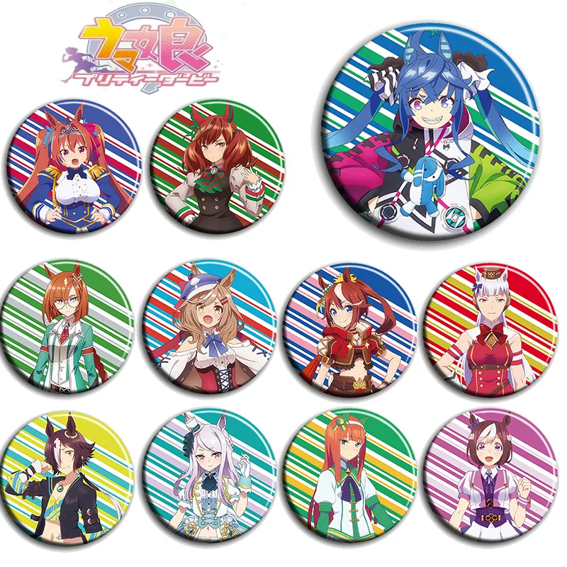 

11 шт./1 лот аниме милая фигурка Дерби Umamusume 827, металлические значки, круглая брошь, булавка, булавка, детская коллекционная игрушка