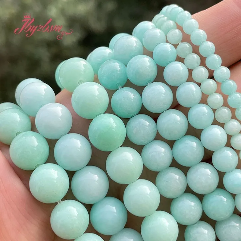 

Round Smooth Green Amazonite Jades Stone Spacer Loose Beads for DIY Accessories Charm Bracelet Necklace Ring Jewelry Making 15"