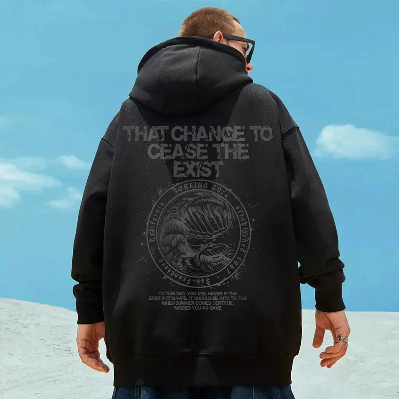 

Hip Hop Streetwear Harajuku Mens Oversize Hoodies Sweatshirts Funny Wave Cross Printed Plus Fleece Pullover Fashion Clothing