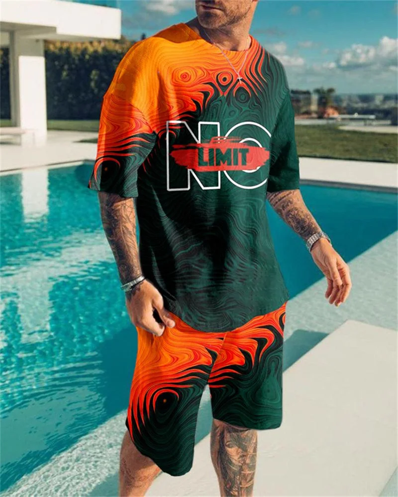 

2022 T-Shirt Suit Men's Clothing Personality Short Sleeve Painted Fashion Season Design 3D Printing Color Casual Wear Sportswear