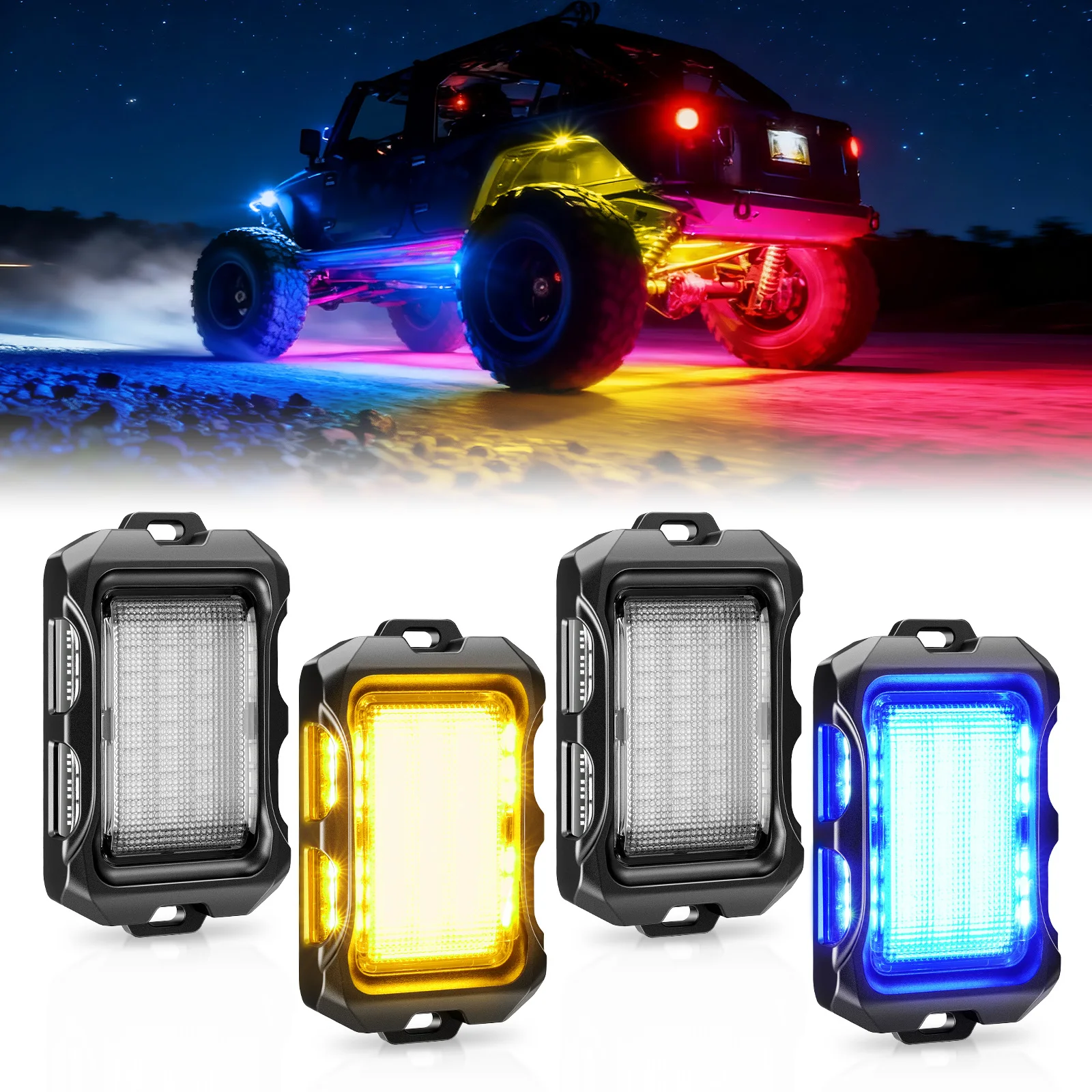Фото Новейшие светодиодные RGB+IC светильники Q2 MAX, 4 модуля, многоцветные, с эффектом DIY, неоновый комплект для подсветки днища, управление через приложение (блок управления не входит в комплект) №1