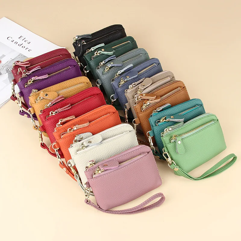 

Wristlet Wallets for Women Coin Purse Genuine Leather Clutch Bags 2022 New Ladies Money Credit Card Keychain Holder Short Wallet