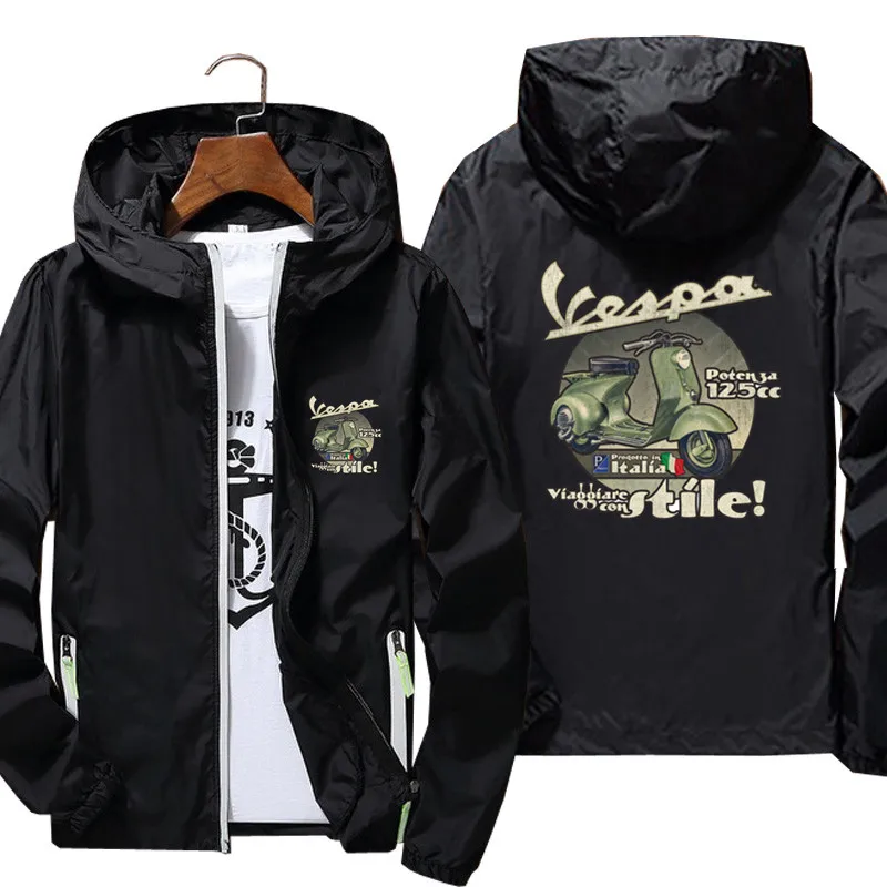 

Vespa Italia Motorcycle Slim Fit Pilot Parkas Hoodie Clothes Men's Hooded Male Windbreaker Coat Sunscreen Pilot Cycling Jacket