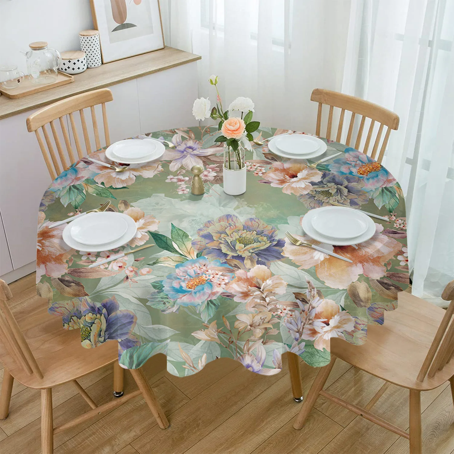 

Antique Flower Leaf Round Tablecloth Waterproof Table Cover for Wedding Party Decoration Dining Table Cover