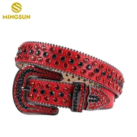 goth bling red rhinestone belts for women luxury diamond studded belt for jeans pants dress designer leather belt ceinture femme