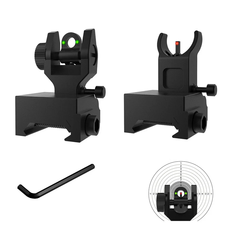 

Tactical Hunting Sight Fiber Optic Iron Sight Low Profile 45 Degree Flip-Up Front Rear Sight With Red And Green Dot Fit