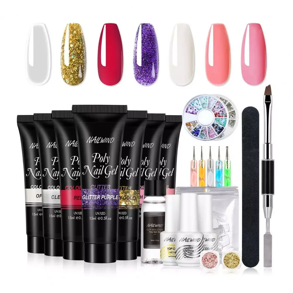 

NEW2023 1 Set Nail Extension Set with Nail Decor Glitter Long Lasting Professional UV Gel Nail Polish Kit for Nail Salon