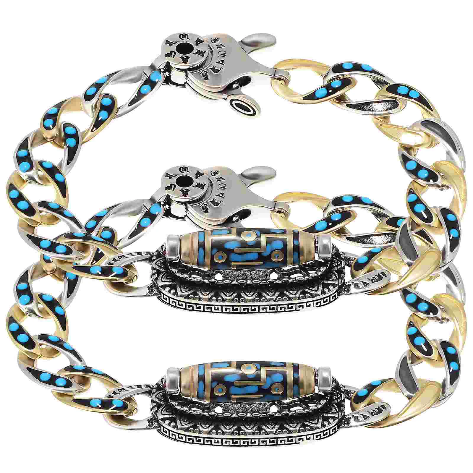 

2pcs Turquoise Stone Bracelet Tibetan Traditional Jewelry Bracelets for Men Women