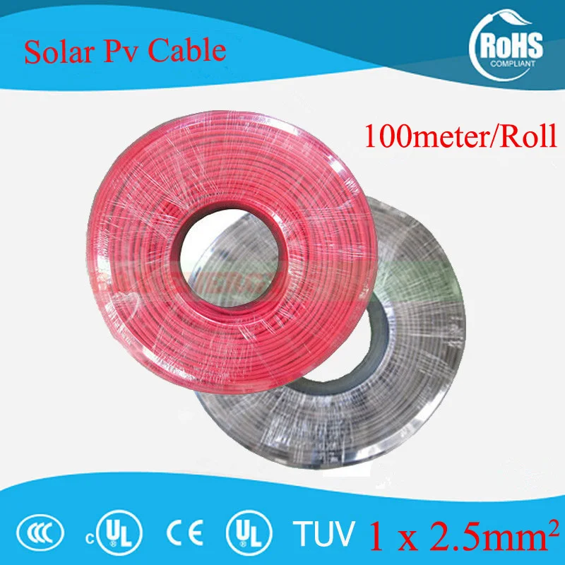 

100m/roll 2.5mm sq (14 AWG) Photovoltaic Cable/ TUV cable for PV Panels Connection/ PV Cable With UV Approval