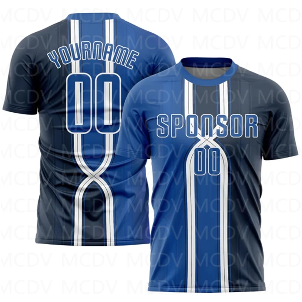 

Custom Navy Royal-White Sublimation Soccer Uniform Jersey 3D Printed T shirts Unisex Summer Sports Tops Tees