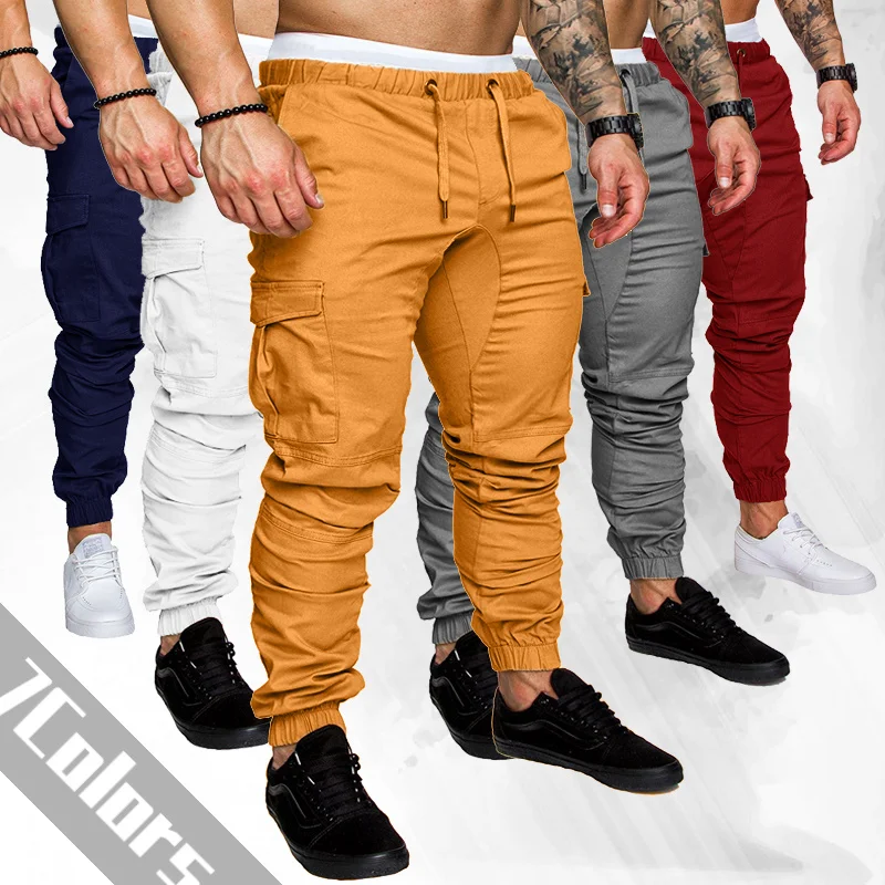 

New Fashion Men's Multi-Pocket Overalls Sports Trousers Mens Casual Fitness Drawstring Pants Men's Jogger Track Pants